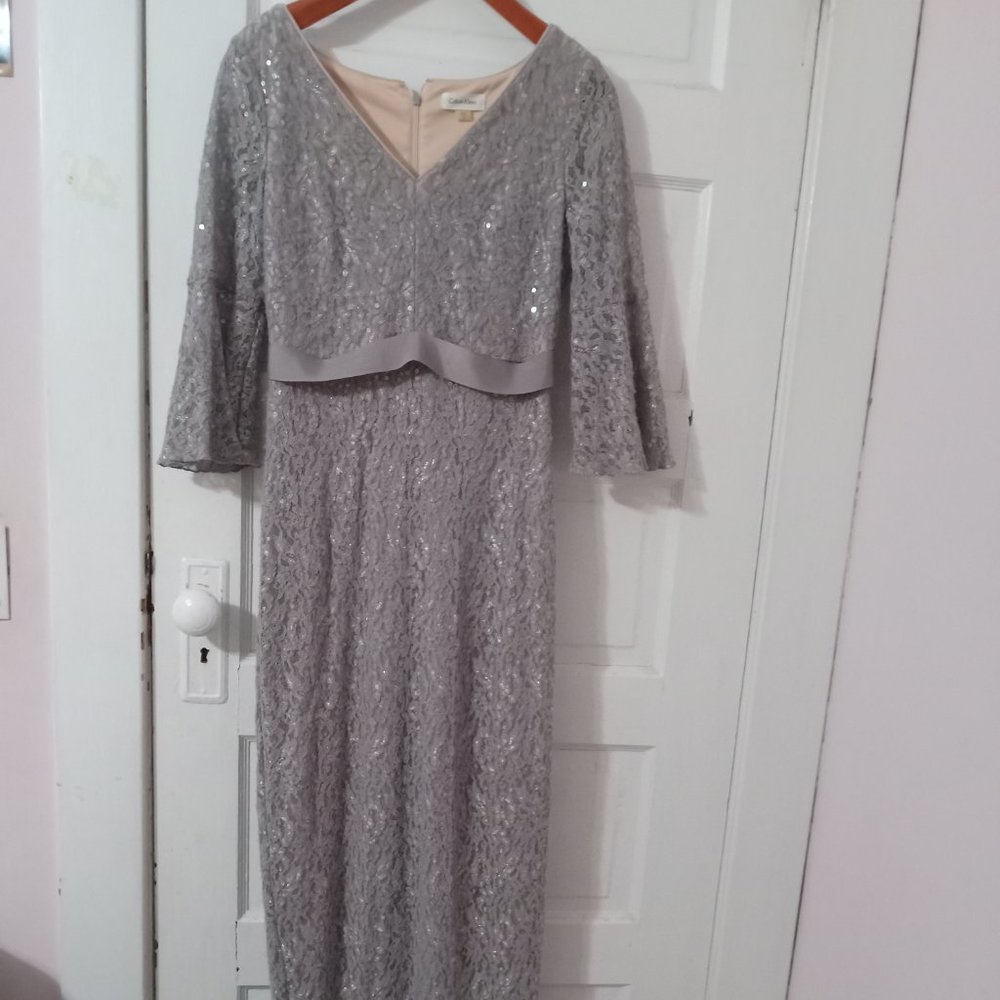 Calvin Klein silver sequin wedding gown mother of the bride gown